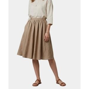 MNG Mango Tan Linen Blend Textured Midi A-Line Full Skirt Women Size 4